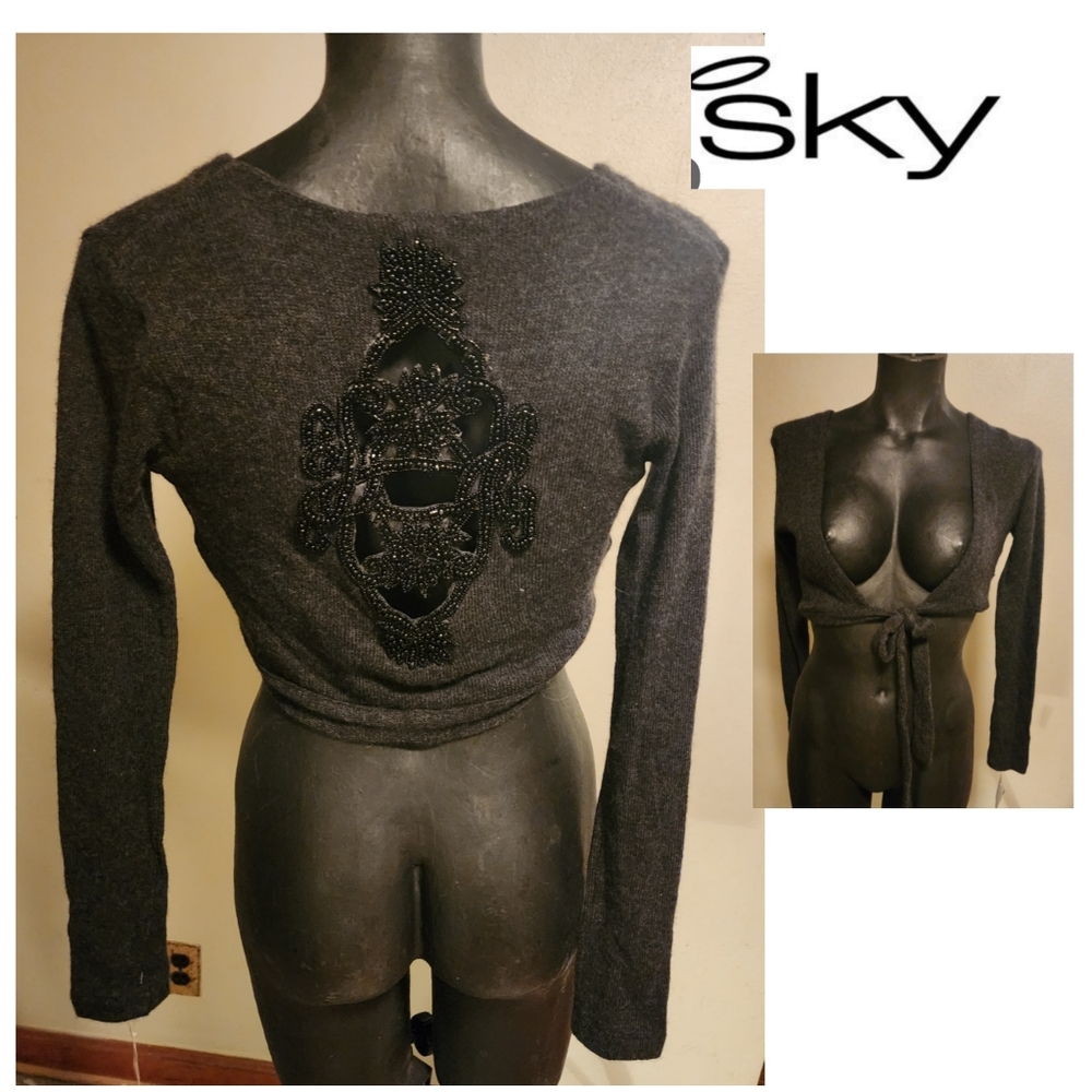 Sky crop cardigan tie sweater.   Sz Sm.